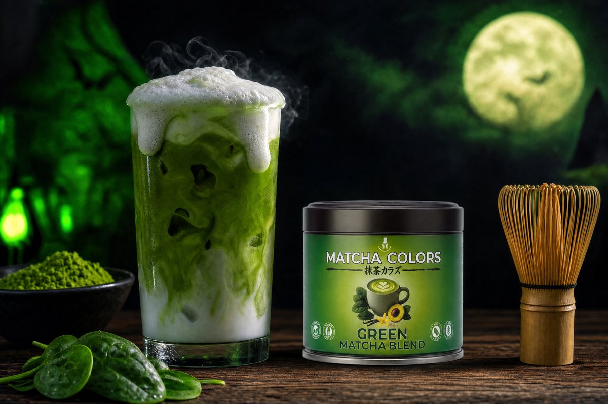 Sangre de bruja: Green Matcha Blend con borde verde que gotea