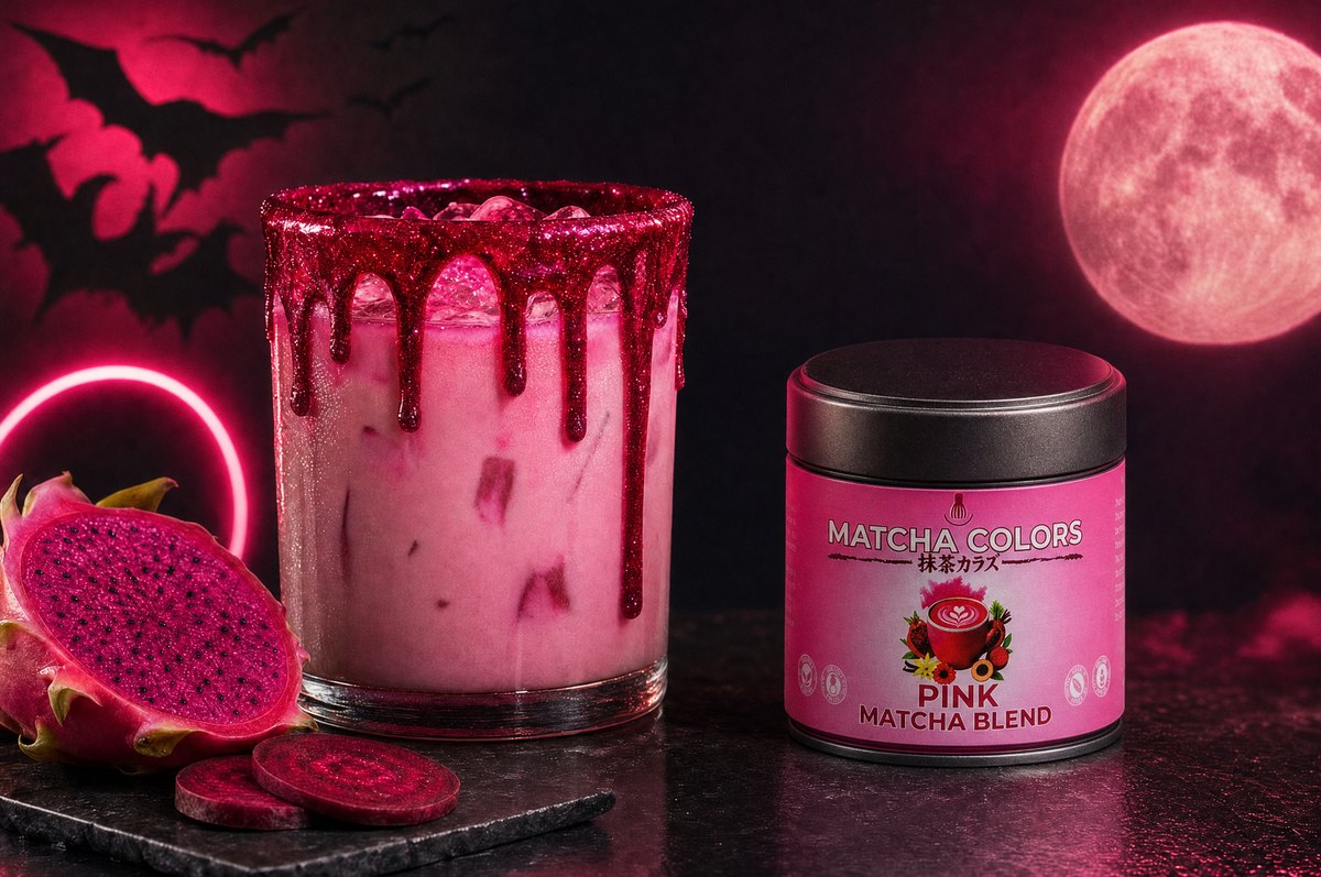 Sangre de pitaya: Pink Matcha Blend con borde que gotea